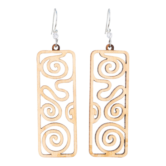 Swirls Rectangle Willow Earring with Crystal Bead Accent