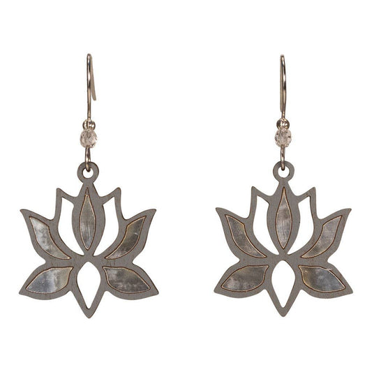 Lotus Blooms Earring with Silver Foil on Surgical Steel
