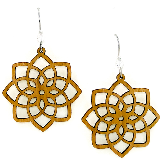 Geo Flower Willow Earring  with Crystal Bead Accent