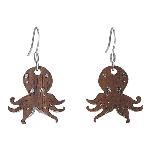 Octopus Twig Earring with Silver Foil Accent
