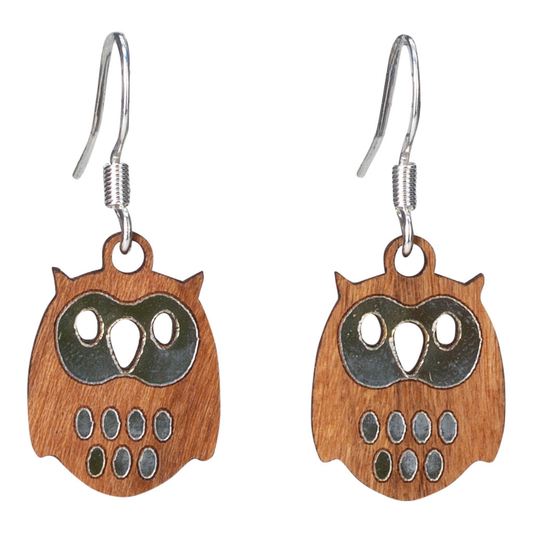 Owl Face Twig Earring with Silver Foil Accent