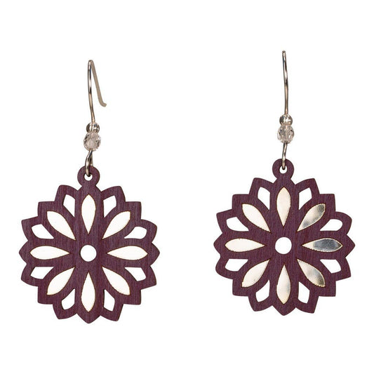 Geometric Flower 2 Blooms Earring with Silver Foil